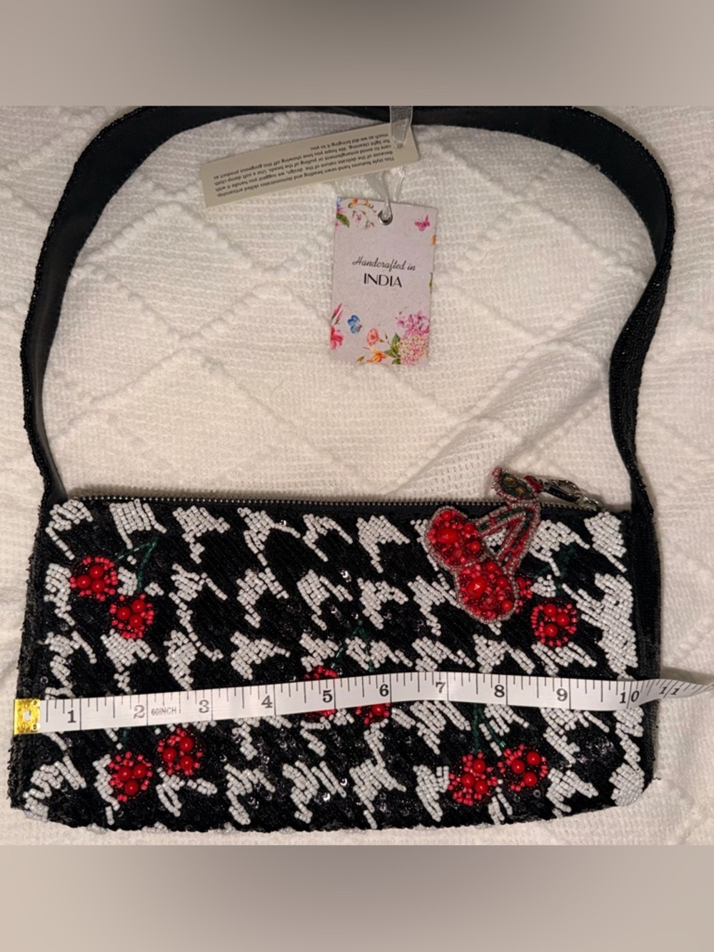TikTok Famous Cherry Beaded Mini Bag Houndstooth Handmade in India NWT - Picture 10 of 12